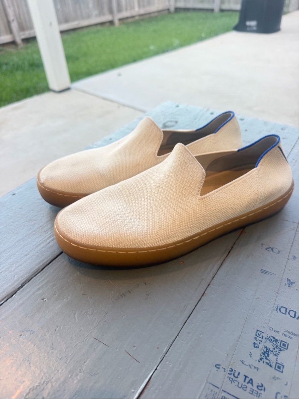Rothy’s Woman Slip-On Canvas Shoes in Beige with Gum Sole